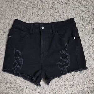 Black Distressed Stretch Frayed Jean Shorts Size 6